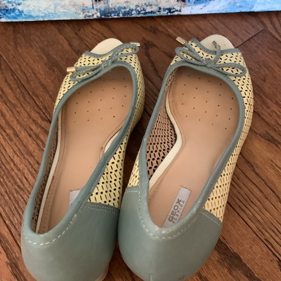 Sz 40 GEOX Respira Olive & Pale Butter Yellow Leather Heels Bow Detail - Picture 9 of 9